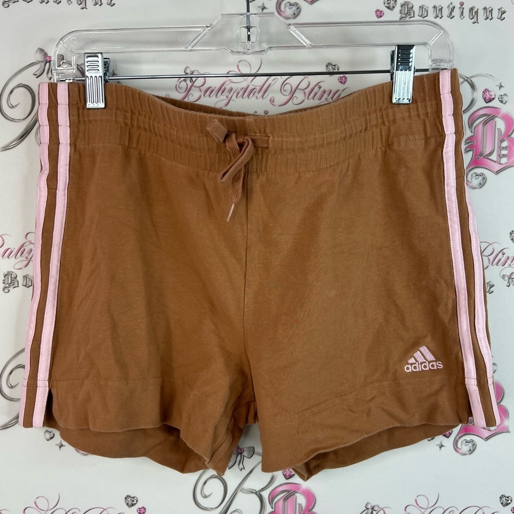 Adidas shorts stripes Women's Brown Shorts with Pink Stripes